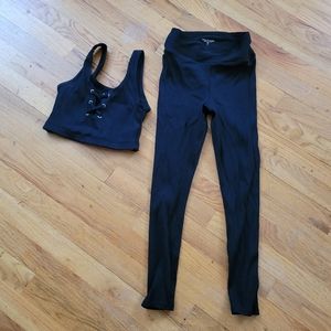 Year Of Ours Ribbed Legging Lace Up Bra Black Size Small Pre-owned